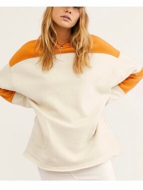 Free People Colorblock Pullover Sweatshirt/Tunic in Cream and Orange